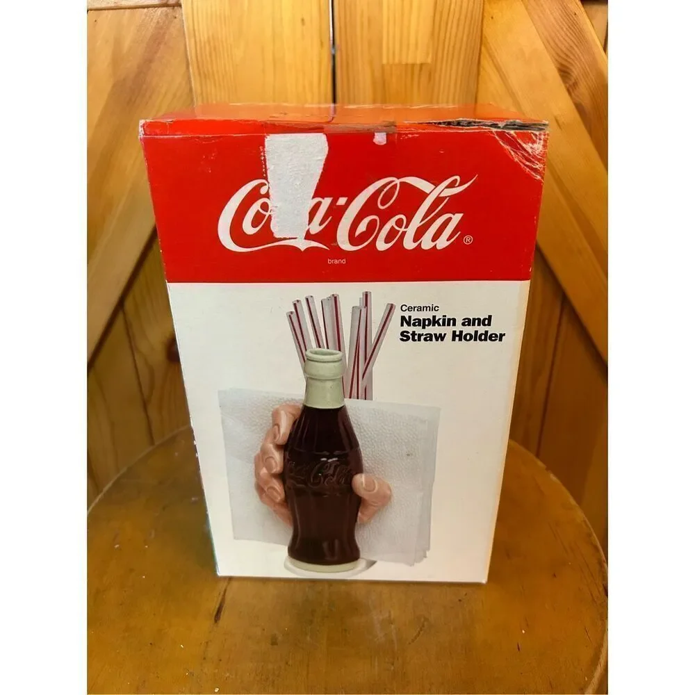 Coke Coca Cola Ceramic Bottle Hand Napkin Straw Holder Collectible Table Decor (